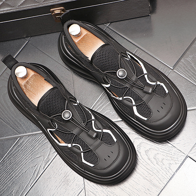 Breathable Hollow-out Men's Sneakers Thick-soled Height-increasing Slip-on Casual Shoes